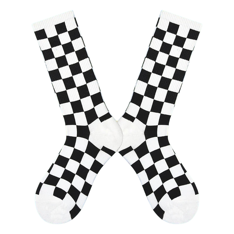 Women’s Retro Grid High-Crew Socks – Graphic Street Style Winter Socks