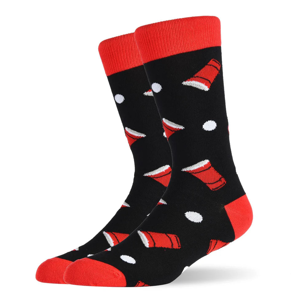 Men’s Shark & Mustache Crew Socks – Quirky Fall Winter Casual Socks