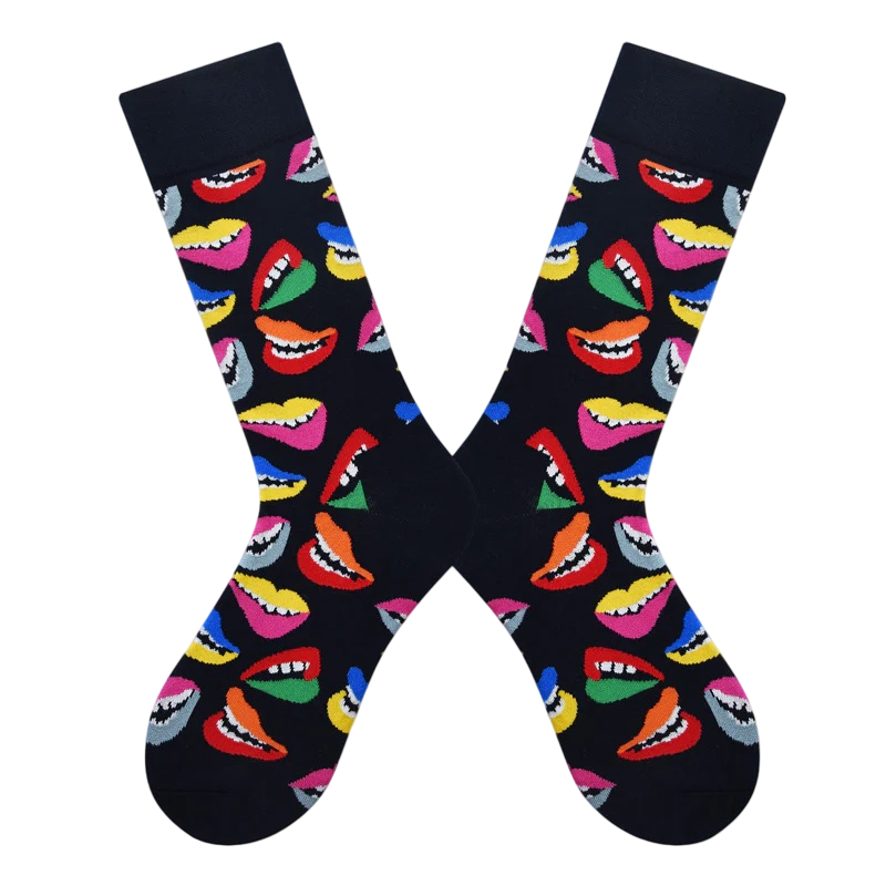 Women’s Playful Fauna Long Crew Socks – Cute Abstract Colorblock Casual Socks