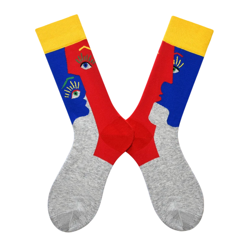 Women’s Geometric Forest Creature Crew Socks – Playful Nordic-Style Fashion Socks
