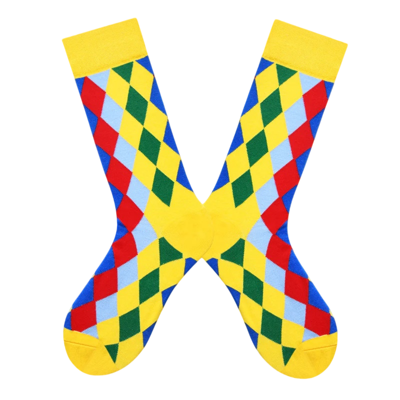 Women’s Playful Fauna Long Crew Socks – Cute Abstract Colorblock Casual Socks