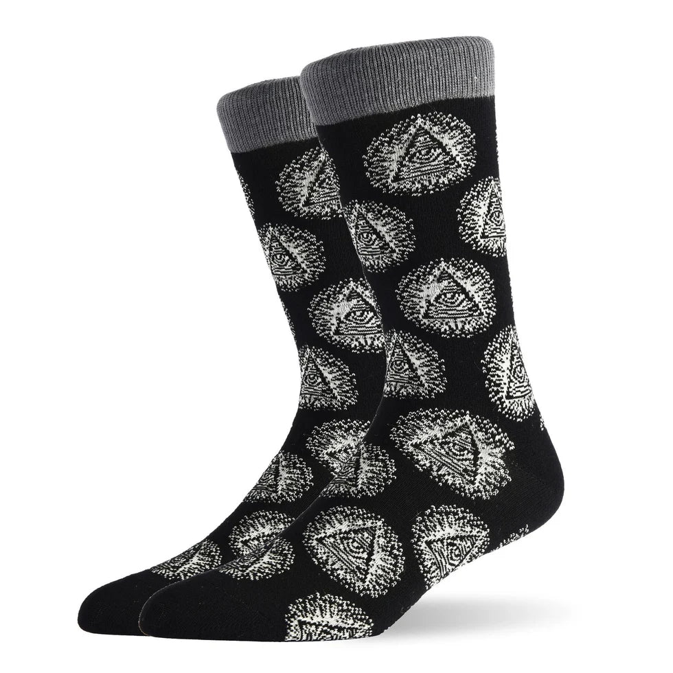 Men’s Shark & Mustache Crew Socks – Quirky Fall Winter Casual Socks