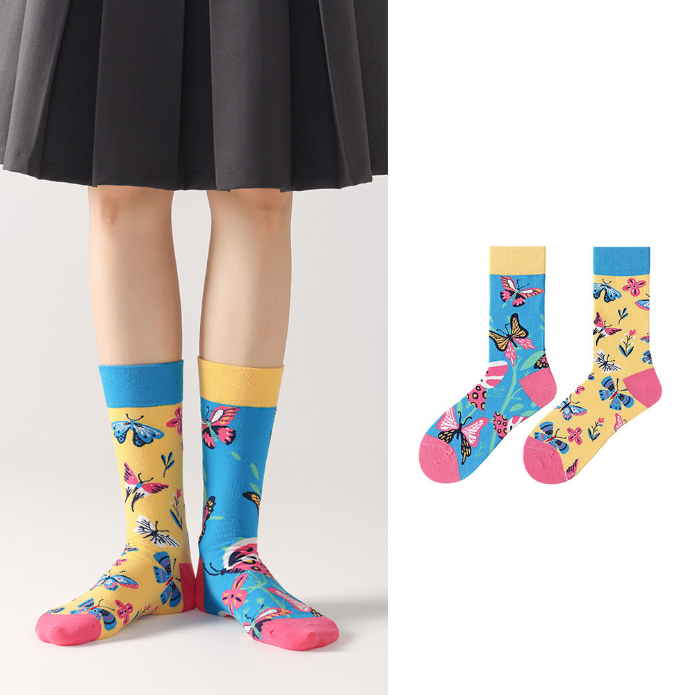 Odd Pair Stories Jacquard Crew Socks