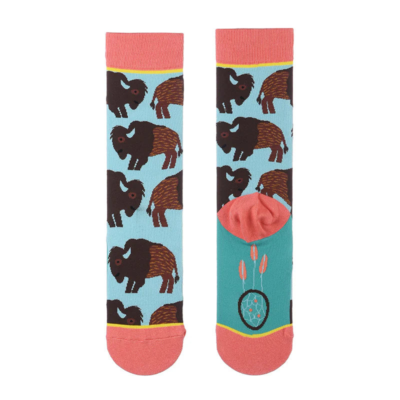 Women’s Cactus Graffiti Long Crew Socks – Botanical Cotton-Blend Fall Winter Socks