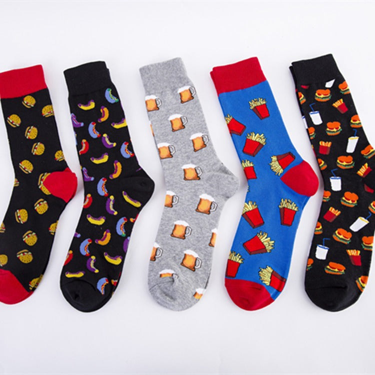 Food Pattern Crew Socks - Black Burger