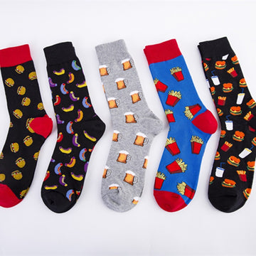 Food Pattern Crew Socks - Black Burger