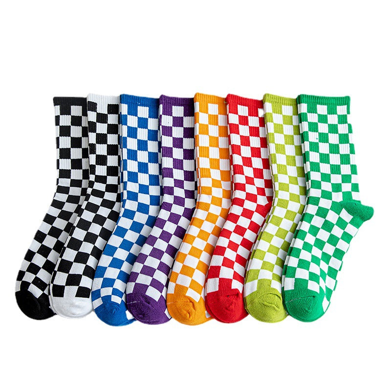 Checkerboard Cotton Crew Socks