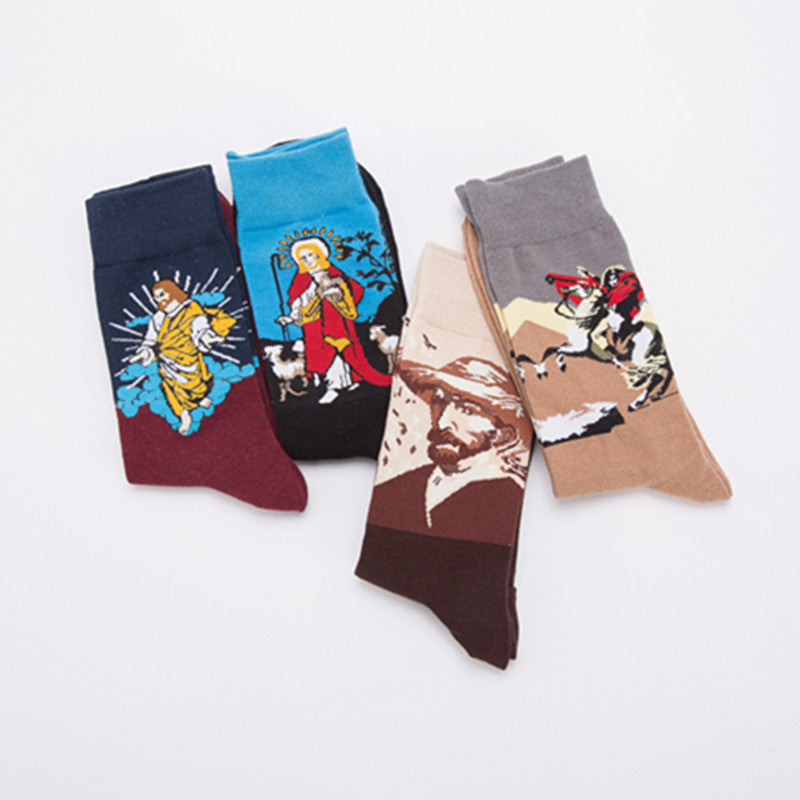 Painted Figure Crew Socks - Wine Red