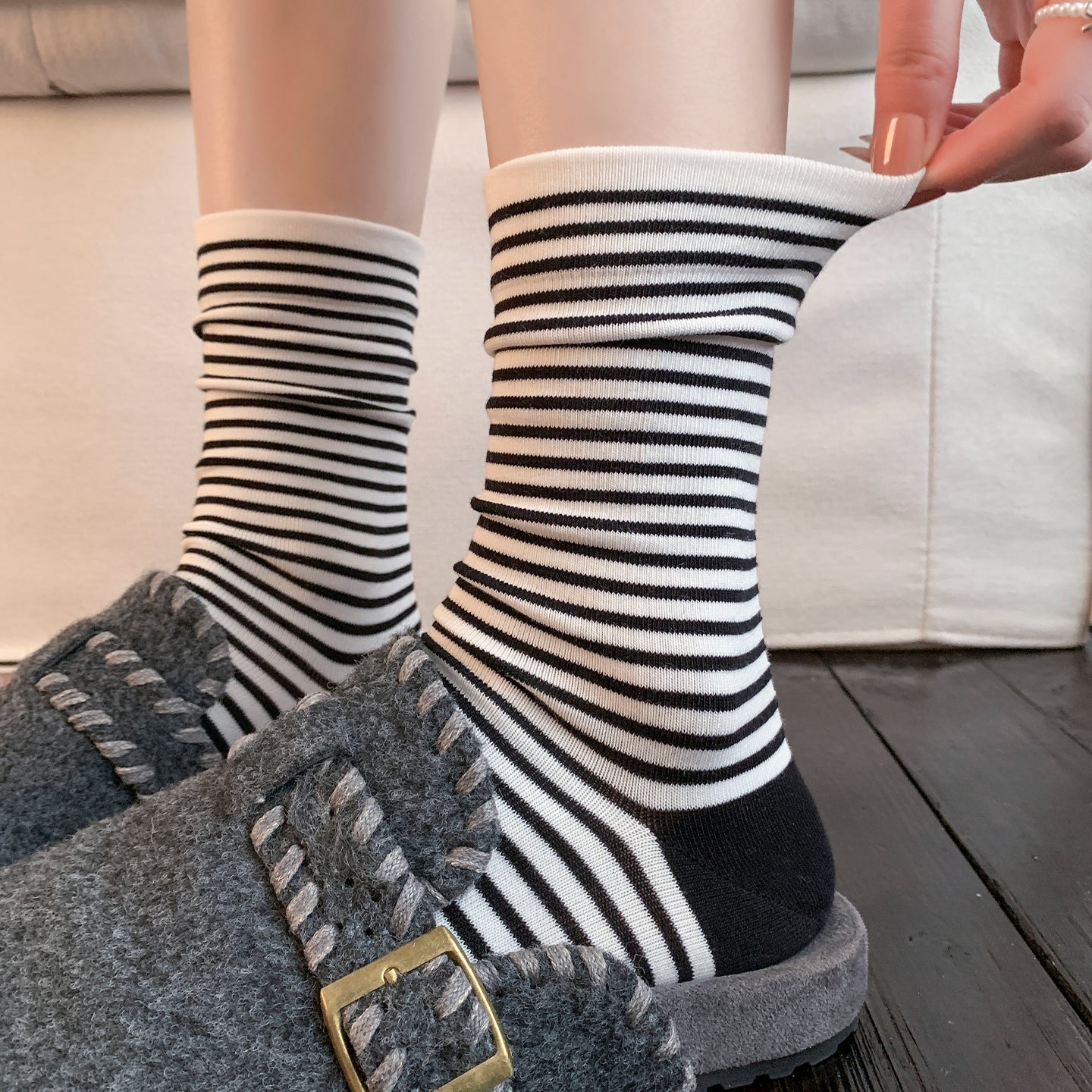 Soft Pure Cotton Striped Crew Socks