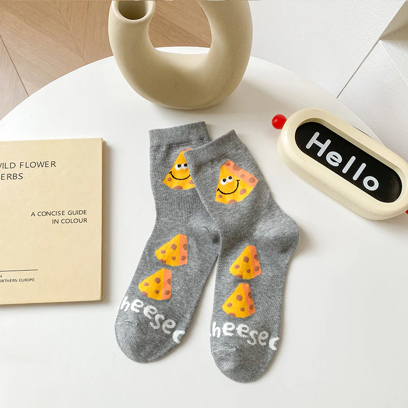 Women’s Cookie & Cheese Crew Socks – Cute Breathable Cotton Autumn Socks