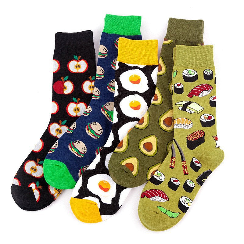 Unisex Sweet Treat Graphic Crew Socks – Novelty Polyester Couple Socks for Fall Winter