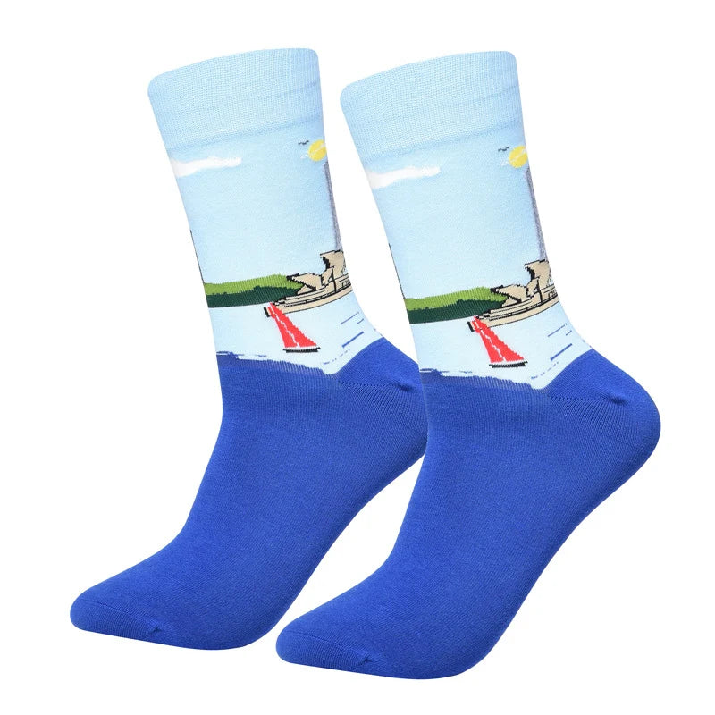 Men’s Urban Doodle Mid-Calf Socks – Smooth-Toe Artistic Casual Socks