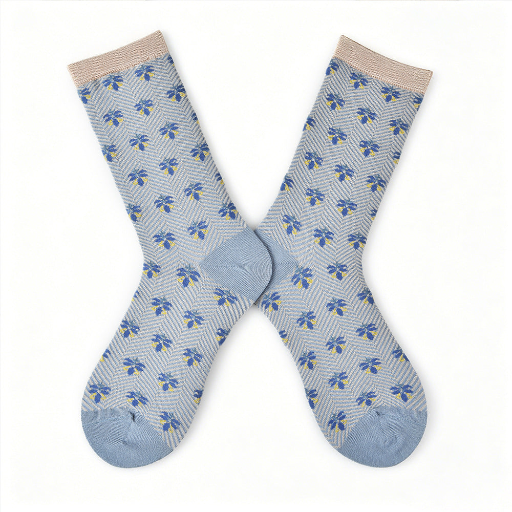 Women’s Vintage Mismatched Silk-Blend Crew Socks – Lightweight Spring Summer A/B Socks