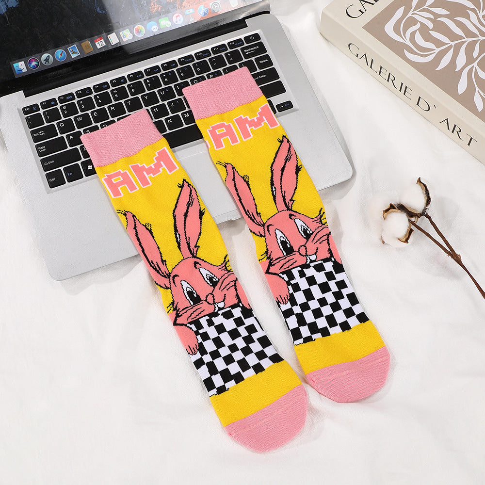 Unisex Character Print High-Crew Socks – Cute Cotton-Blend Streetwear Socks