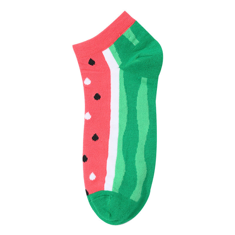 Unisex Fruit & Abstract Animal Boat Socks – Thin Cotton Summer No-Show Socks