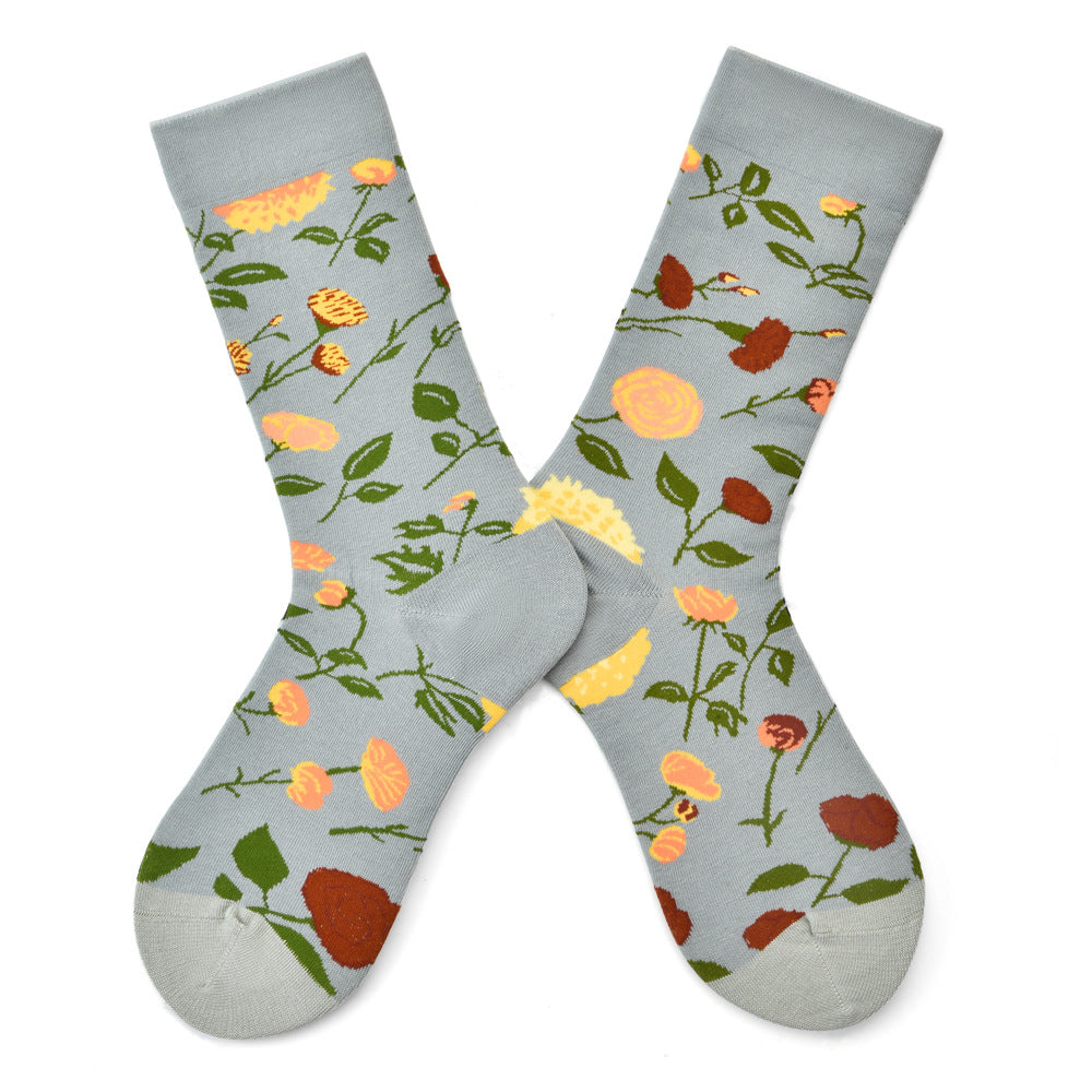 Women’s French-Inspired Canvas Art Mid-Calf Socks – Literary Retro All-Season Socks