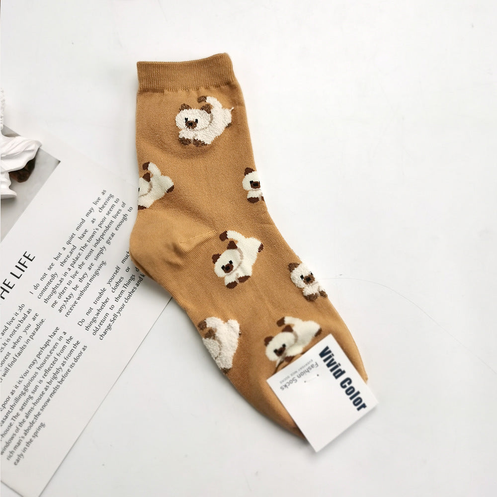 Women’s Campus Animal Crew Socks – Cute Moisture-Absorbing Cotton Socks