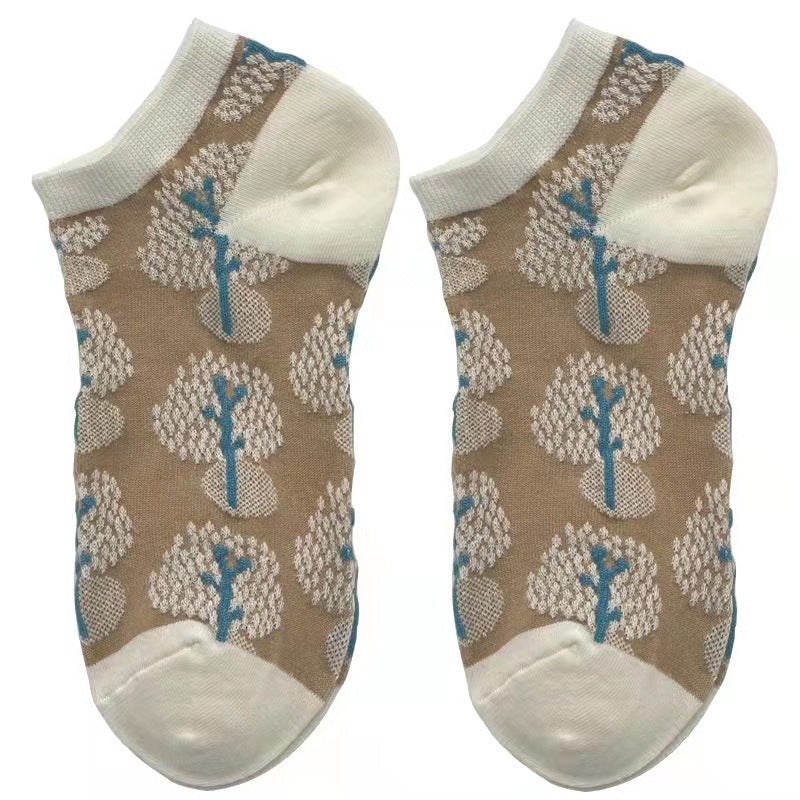 Women’s Retro Embossed No-Show Socks – Lightweight Breathable Summer Boat Socks