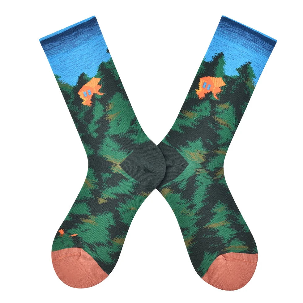 Unisex Retro Pop-Art Crew Socks – Japanese-Inspired Colorblock Matching Socks