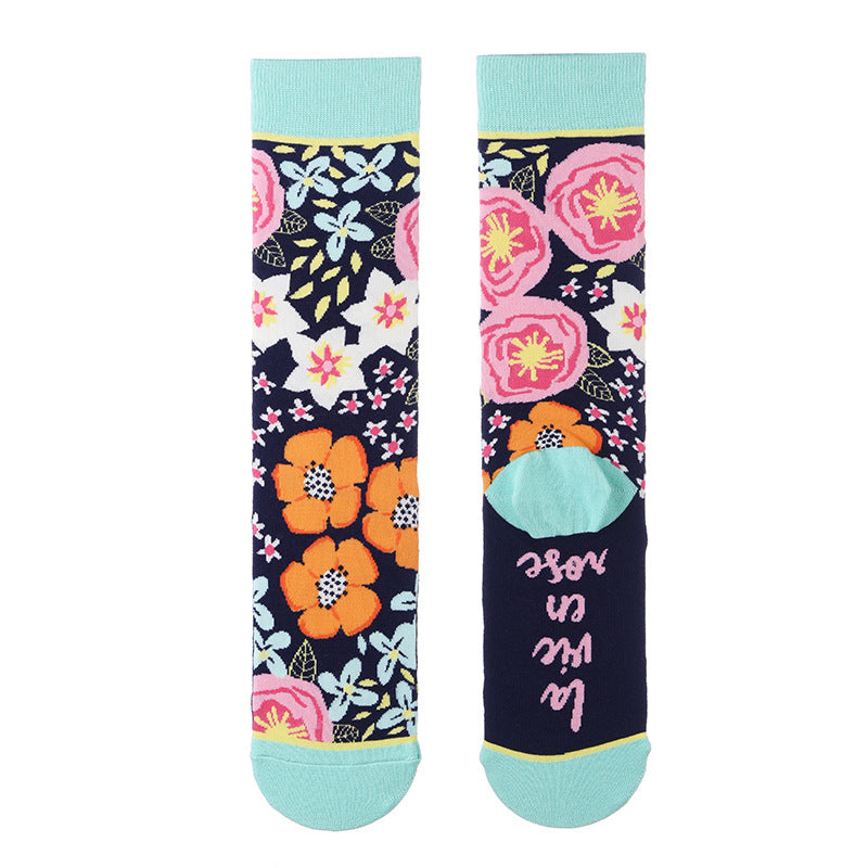 Women’s Botanical Sketch Mid-Calf Socks – Straight-Cuff Cotton-Blend Socks