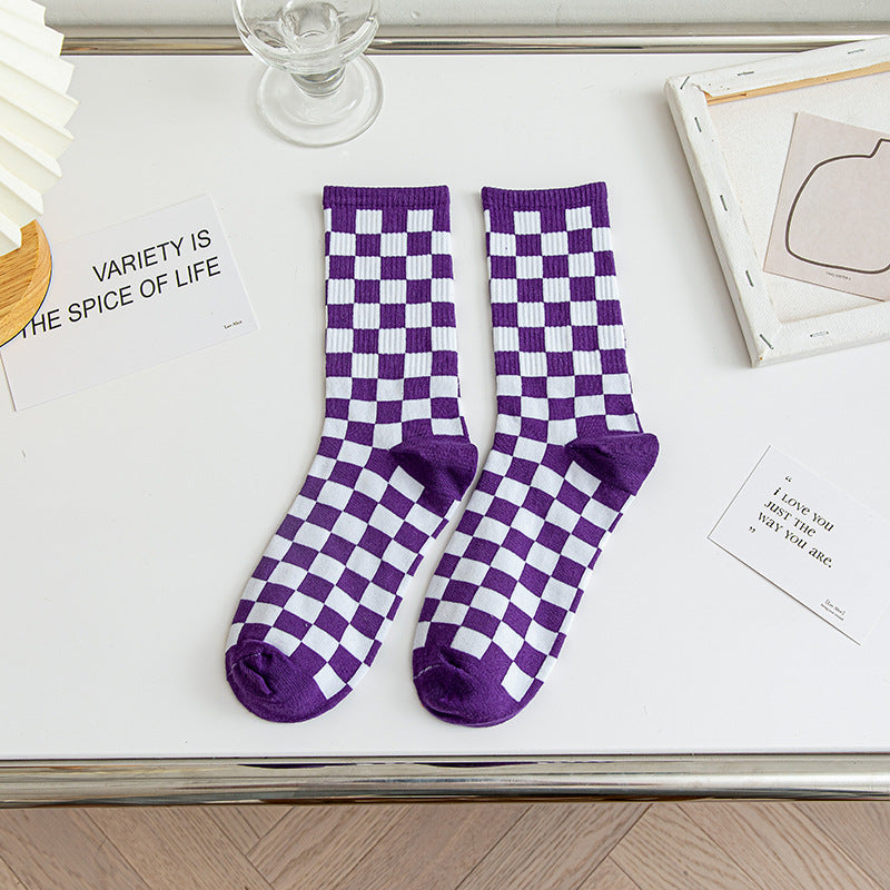Checkerboard Cotton Crew Socks