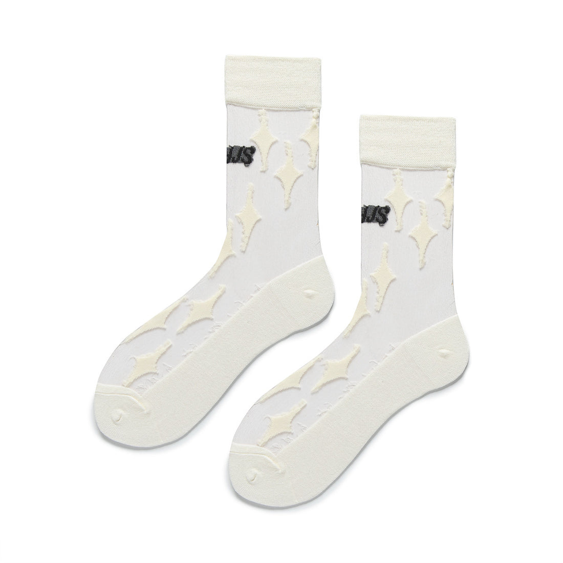 Women’s Sheer Wave Letter Crew Socks – Crystal Thin Japanese Style Fashion Socks