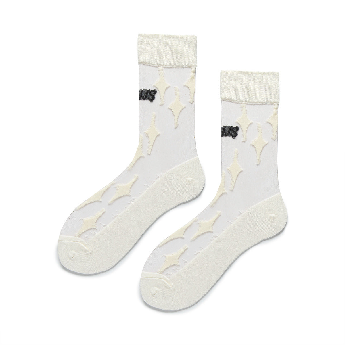 Women’s Sheer Wave Letter Crew Socks – Crystal Thin Japanese Style Fashion Socks