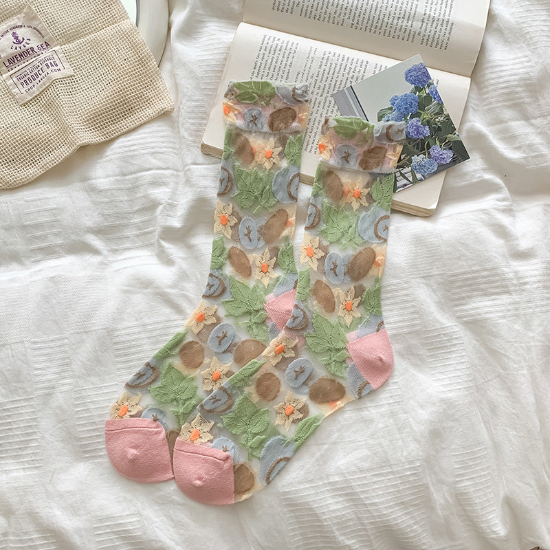 Veggie Market Sheer Crew Socks