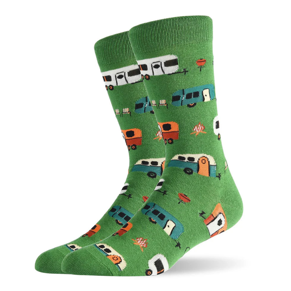 Men’s Shark & Mustache Crew Socks – Quirky Fall Winter Casual Socks
