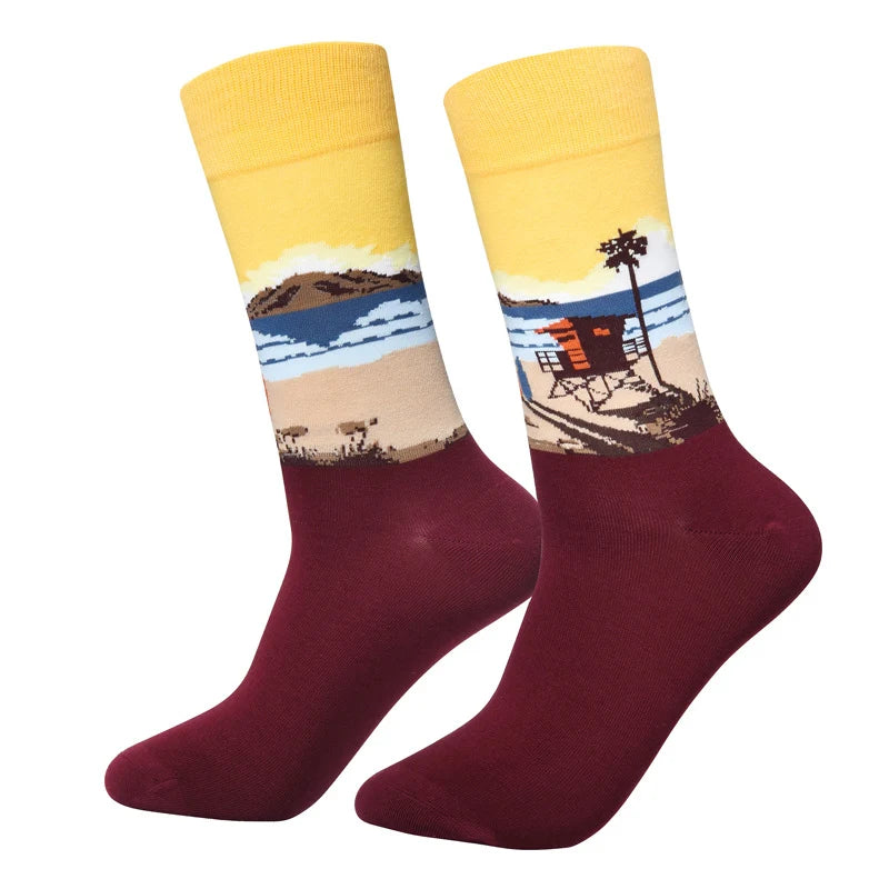 Men’s Urban Doodle Mid-Calf Socks – Smooth-Toe Artistic Casual Socks
