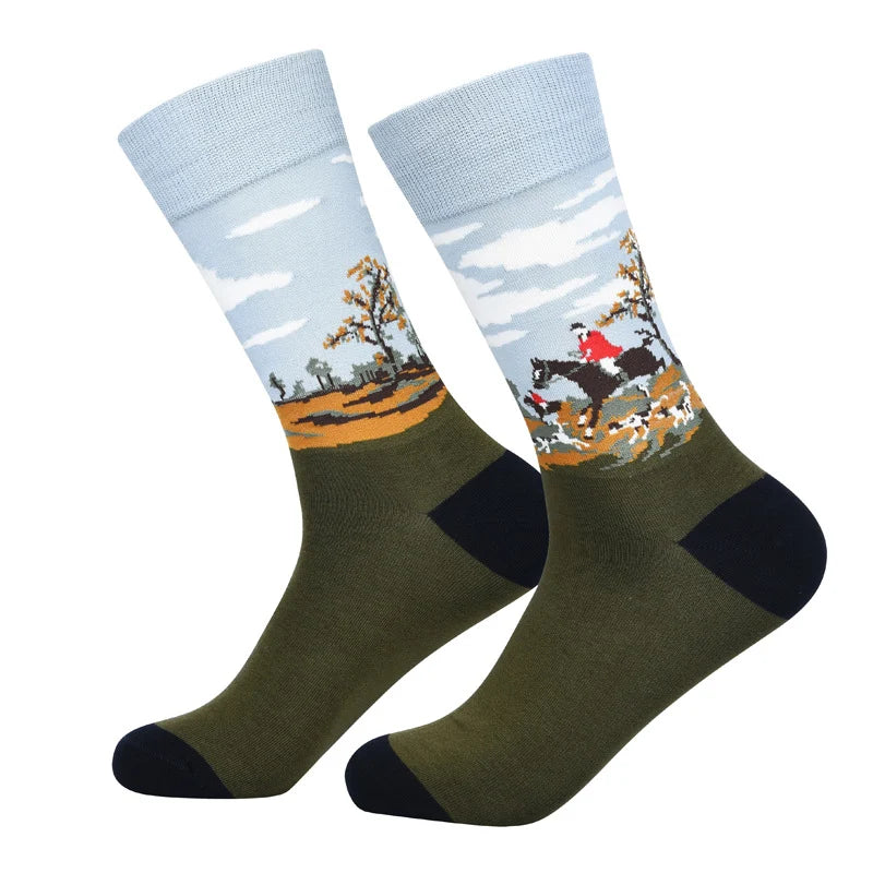Men’s Creative Linework Crew Socks – Relaxed Cool-Season Fashion Socks