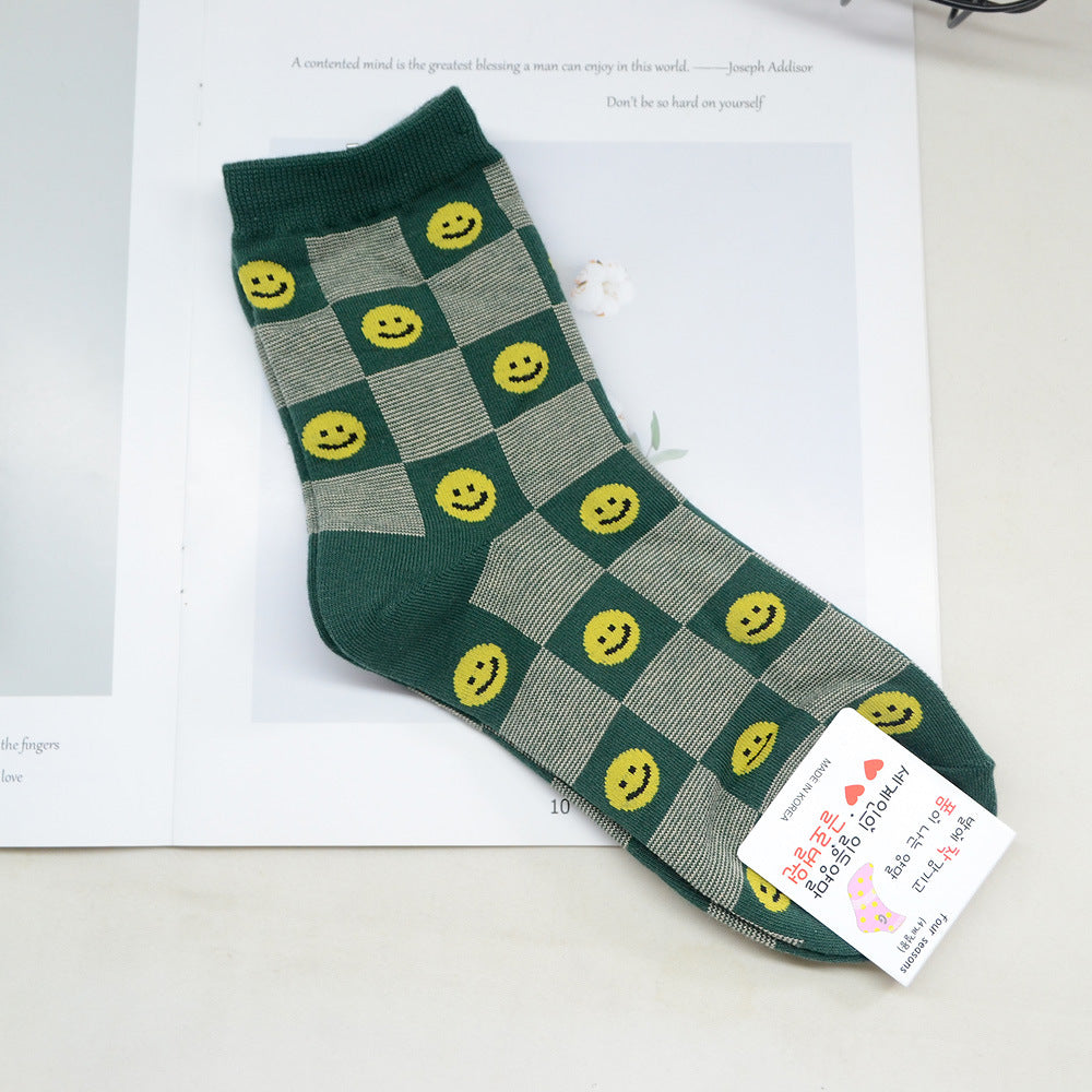 Women’s Colorblock Check Floral Animal Crew Socks – British-Inspired Cotton Socks