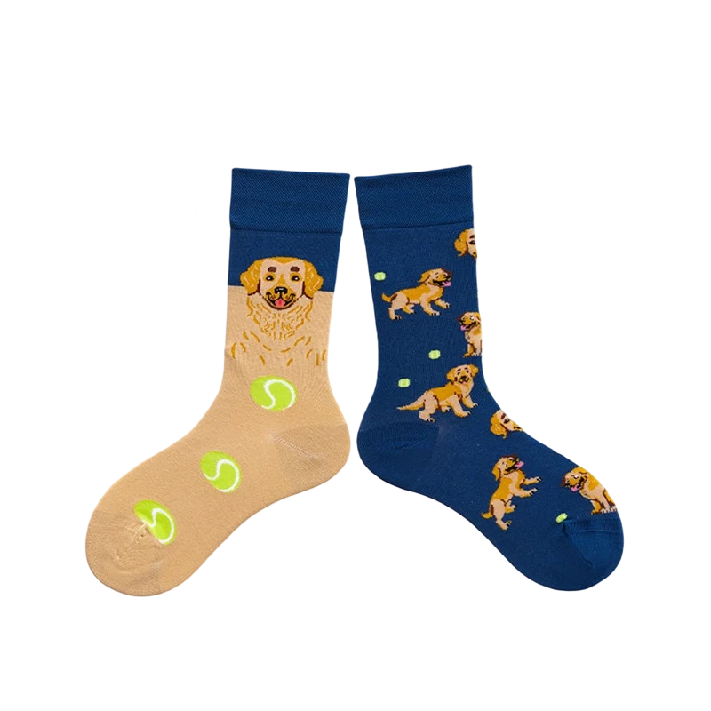 Unisex Split-Pair Cartoon Crew Socks – Playful Cotton-Blend Couple Socks