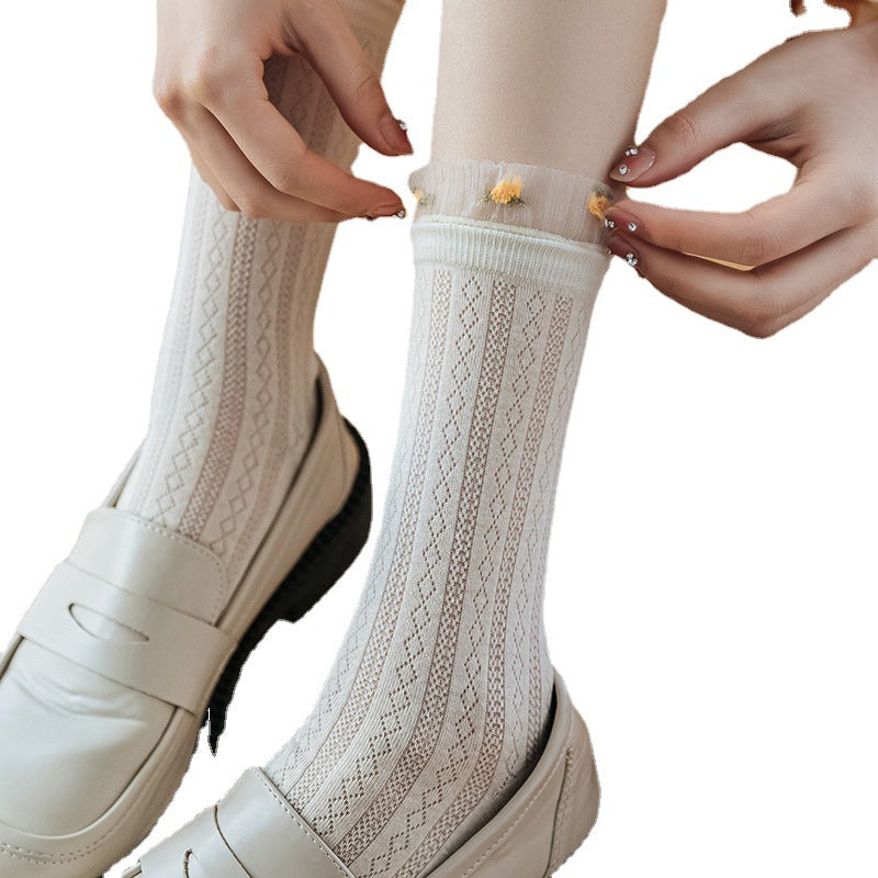 Orange Mood Sheer Art Crew Socks