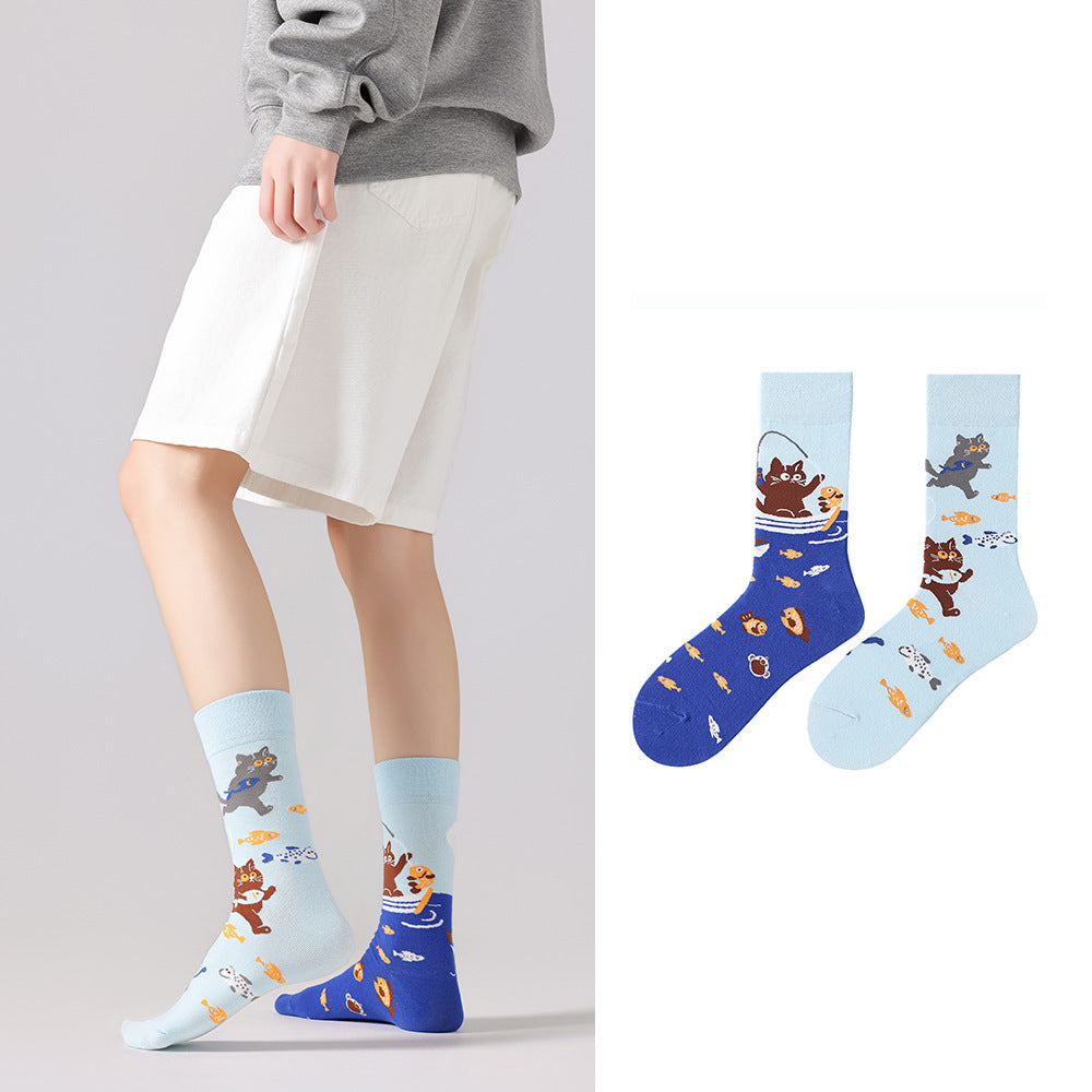 Odd Pair Stories Jacquard Crew Socks