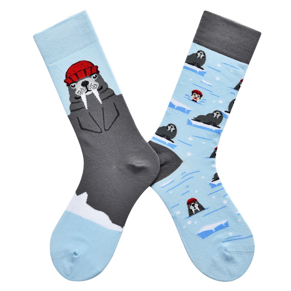 Women’s Contrasting Pair Long Socks – Cartoon Woven All-Season Fashion Socks