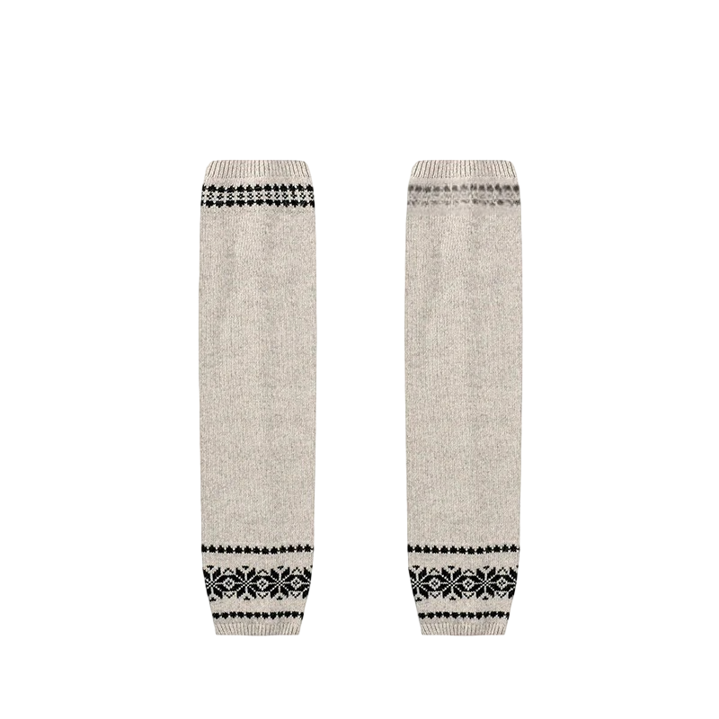 Women’s Gray Fair Isle Snowflake Leg Warmers – Slouchy Winter Boot Cuffs