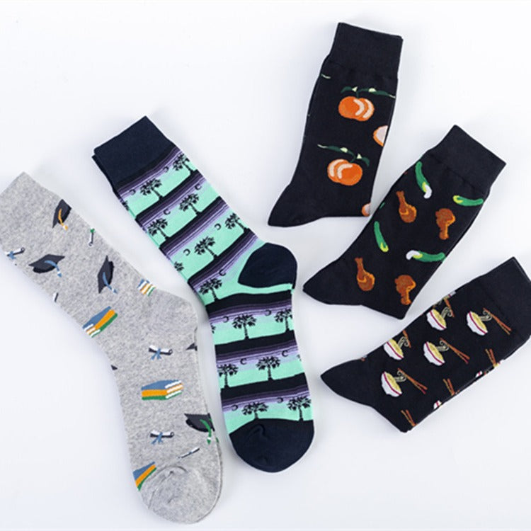 Graphic Casual Crew Socks - Black Peach