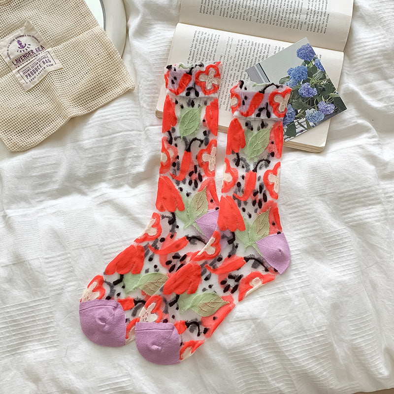 Veggie Market Sheer Crew Socks