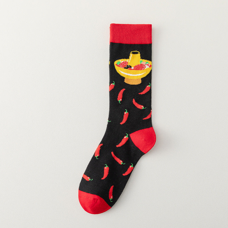 Women’s Ramen & Hot Pot Crew Socks – Funny Food Pattern Socks for Fall Winter