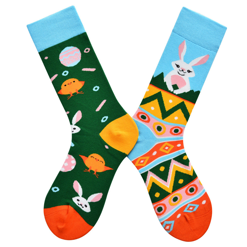 Women’s Contrasting Pair Long Socks – Cartoon Woven All-Season Fashion Socks