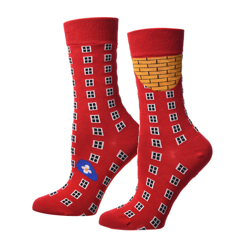 Women’s Impressionist Oil Art Crew Socks – Smooth-Toe Combed Cotton-Blend Socks