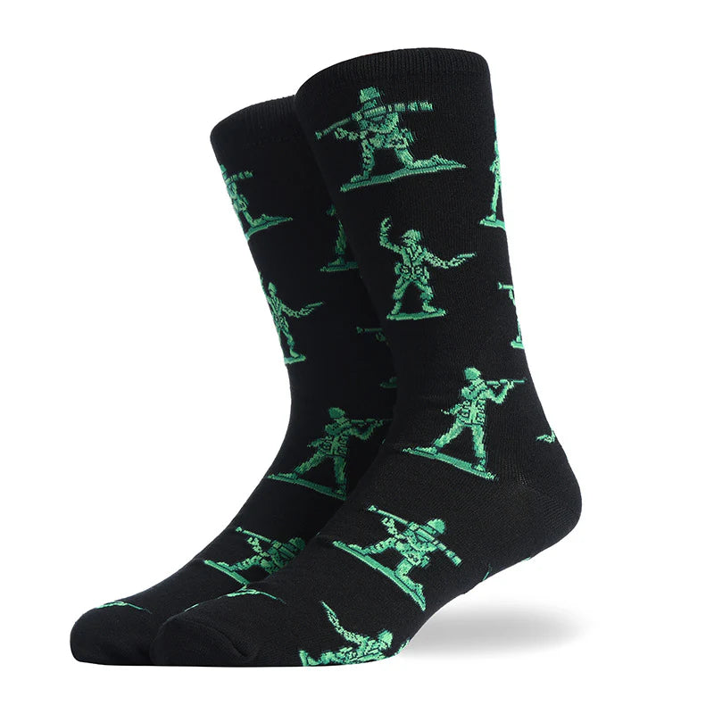 Men’s Diner Snack Mid-Calf Socks – Fun Cheeseburger and Fries Pattern Socks