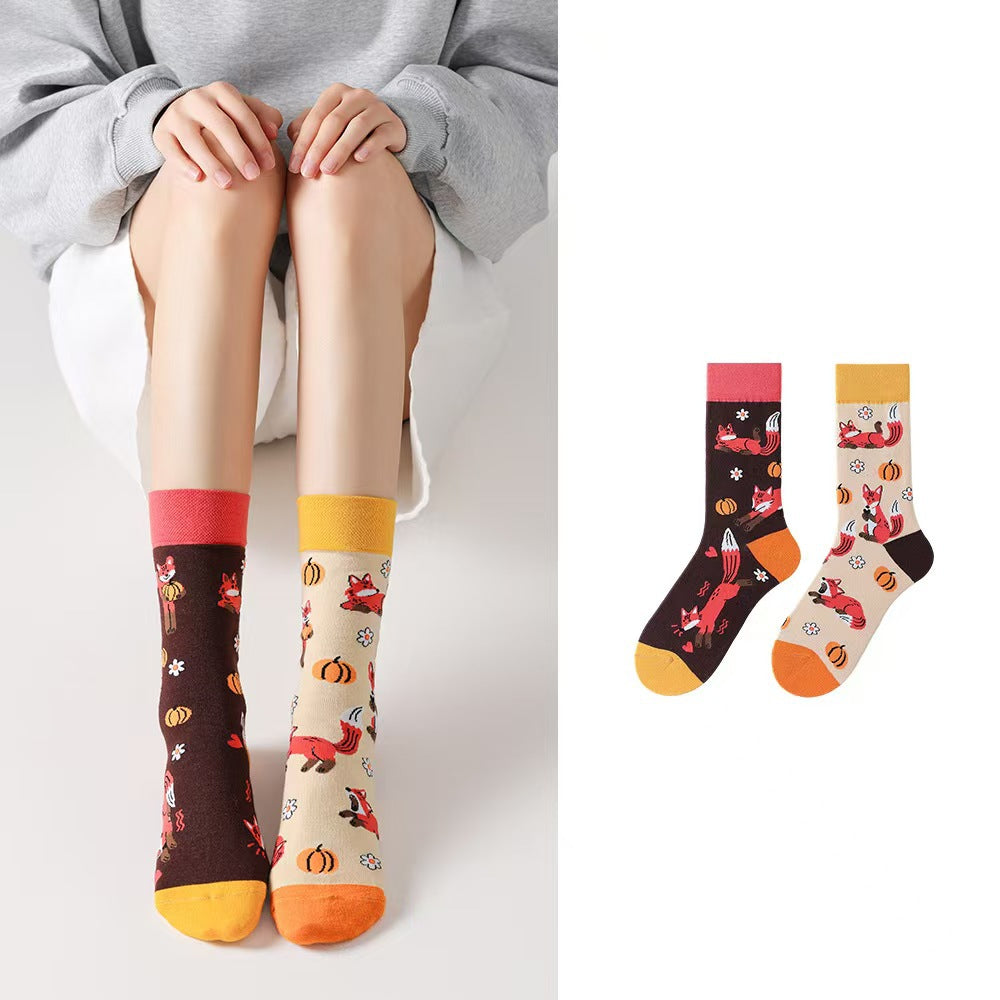 Odd Pair Stories Jacquard Crew Socks