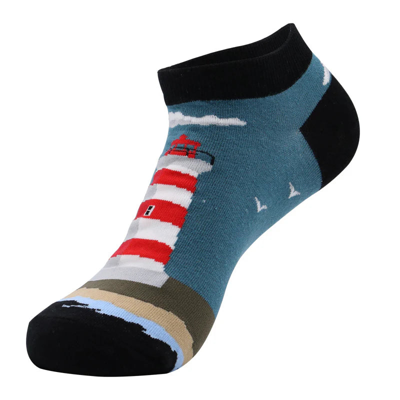 Men’s Fruit Illustration No-Show Socks – Thin Casual Summer Boat Socks