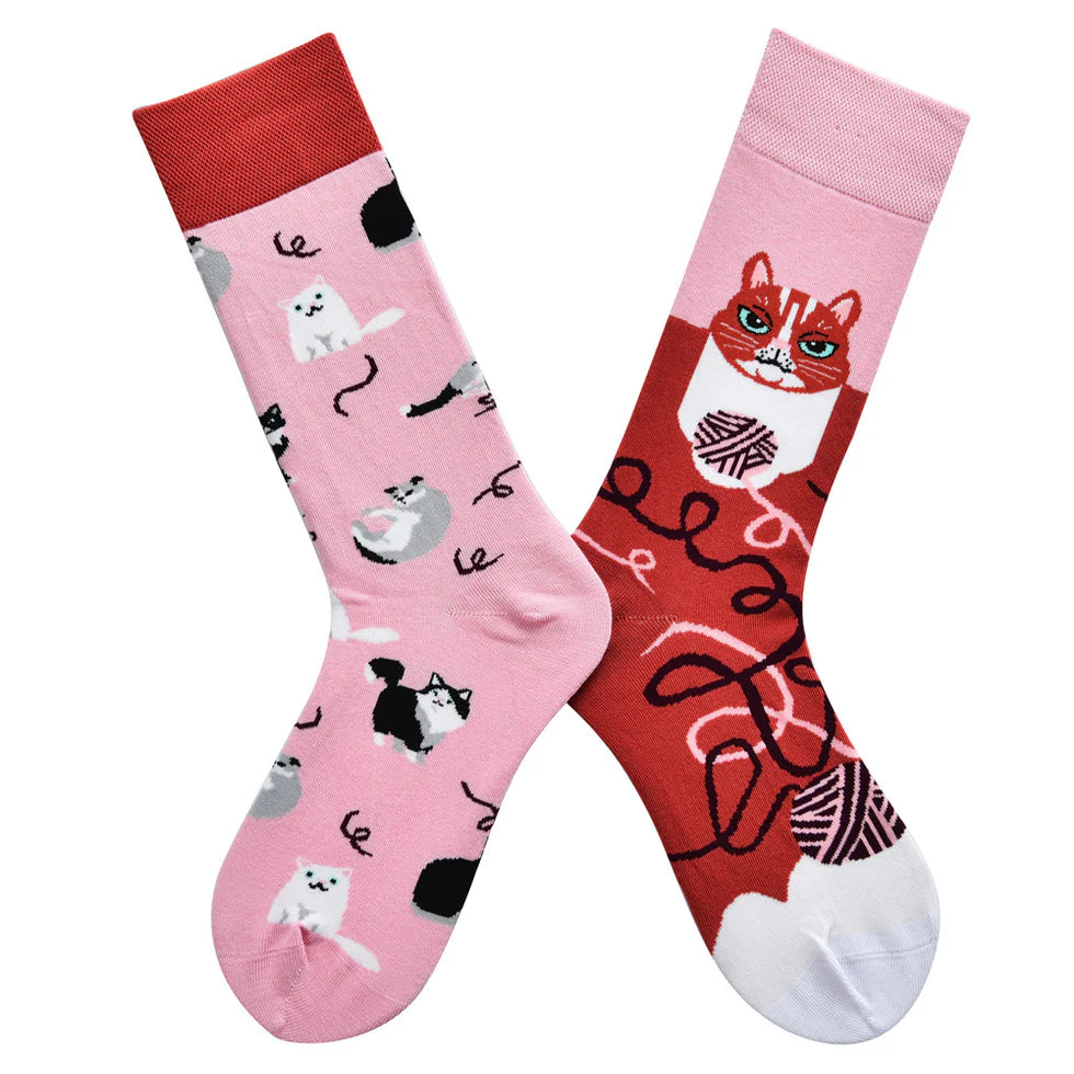 Women’s Split-Design Jacquard Crew Socks – Hand-Linked Cotton-Blend Novelty Socks
