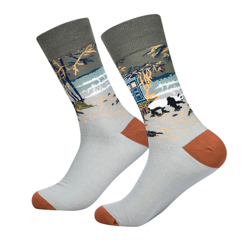 Men’s Urban Doodle Mid-Calf Socks – Smooth-Toe Artistic Casual Socks