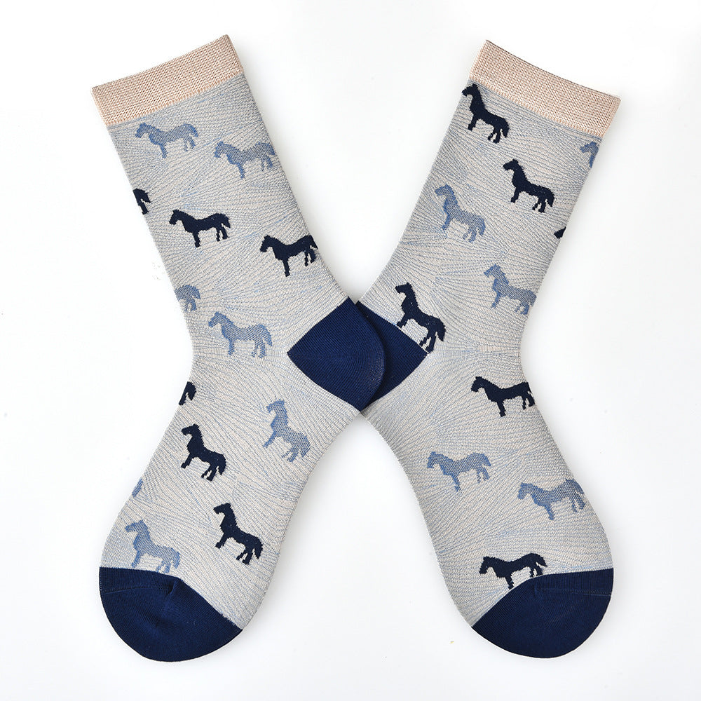 Women’s Vintage Mismatched Silk-Blend Crew Socks – Lightweight Spring Summer A/B Socks