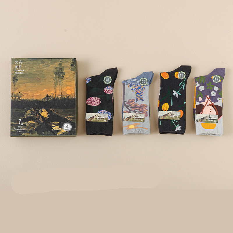 Van Gogh Art Collection Crew Socks — Women's Mid-Calf Cotton Gift Box