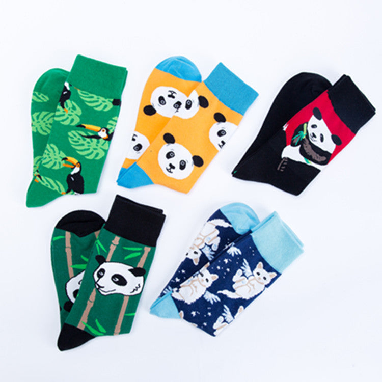 Panda Animal Crew Socks - Green Rhino Bird